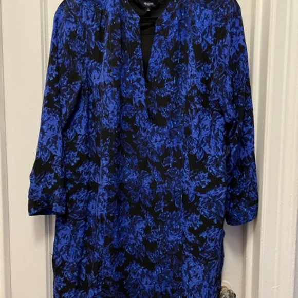 Blue and Black 100% Silk Madewell Dress, Size Large - Picture 2 of 4
